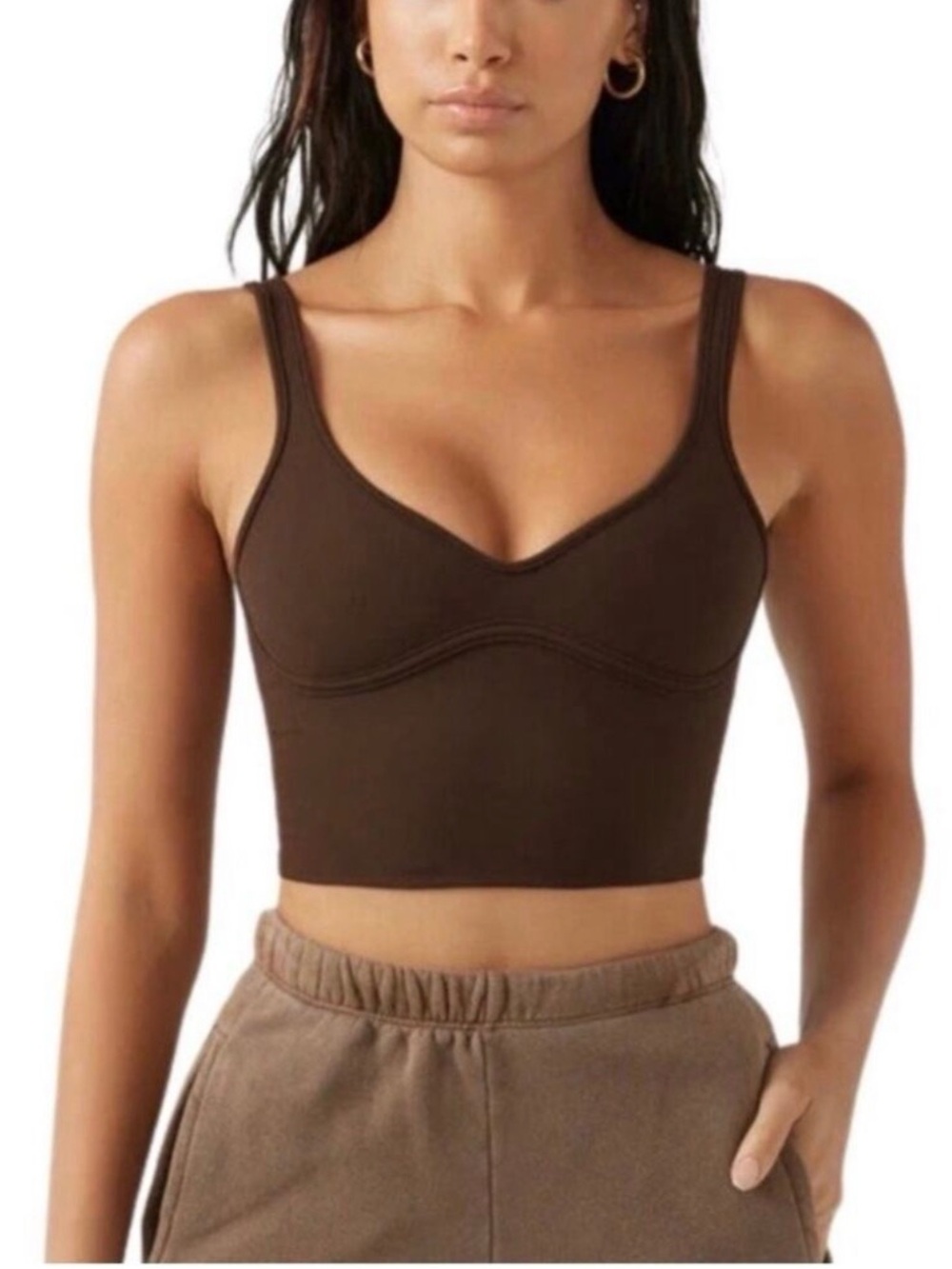 Joah Brown Contour Crop Tank in Sueded Umber Dark Brown Stretch Comfort Size M/L